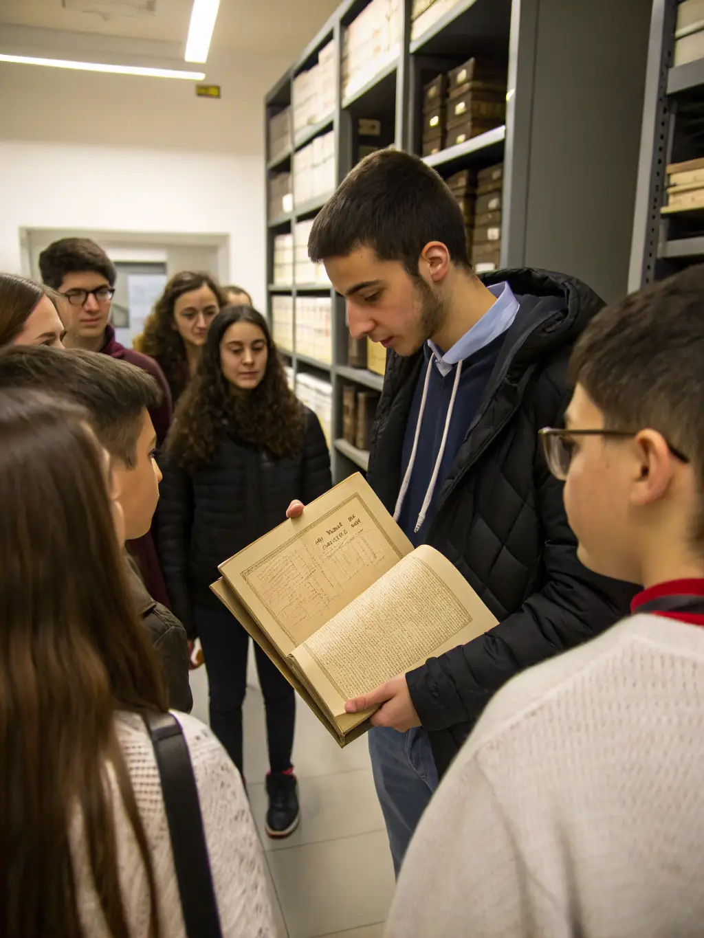 A photograph showcasing a collection of Tzigan artifacts and historical documents being cataloged and archived in a climate-controlled environment.